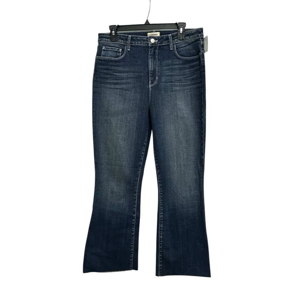 L’AGENCE Kendra Cropped Flare Jeans Size 31 In Naples Raw Hem Denim NWOT